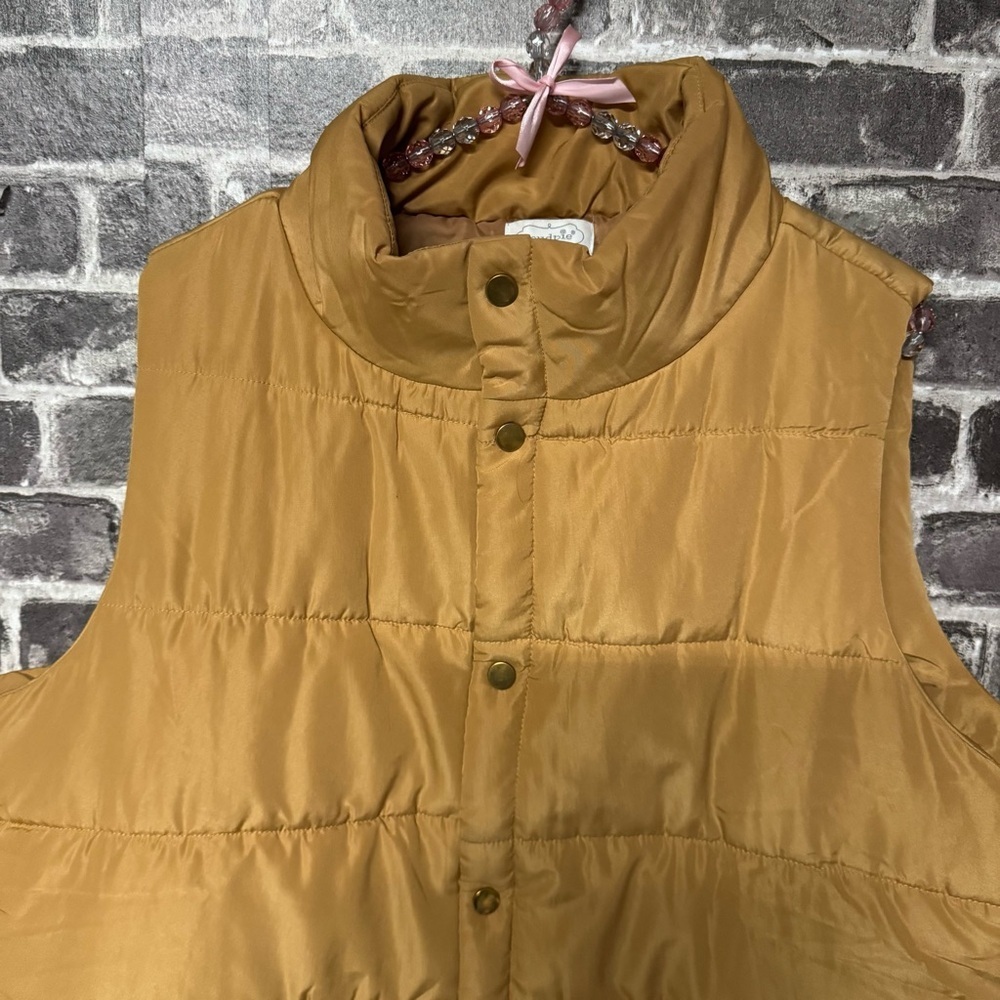 Mud Pie puffer vest Tan light brown snap buttons pockets - Picture 2 of 8